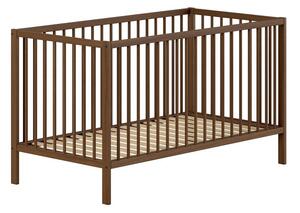 Brązowe łóżeczko z litego drewna bukowego ze zdejmowanym bokiem/z regulowaną wysokością 70x140 cm Dino – Vipack