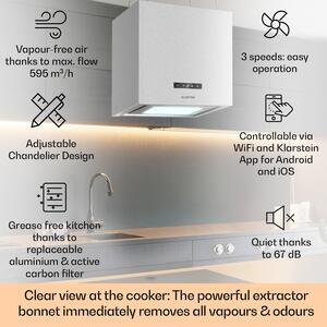 Klarstein Kronleuchter Smart, okap kuchenny wyspowy, 595 m³/h, sterowanie za pomocą aplikacji, panel LED
