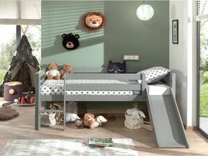 Szare podwyższone łóżko dziecięce ze zjeżdżalnią Vipack Pino, 90x200 cm