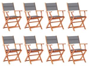 Składane krzesła ogrodowe 8 szt. szare, eukaliptus i textilene