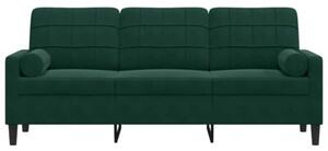 Sofa 3-osobowa z poduszkami, ciemnozielona, 180 cm, aksamit