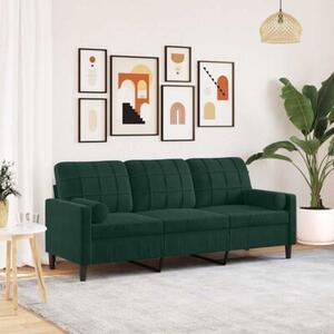 Sofa 3-osobowa z poduszkami, ciemnozielona, 180 cm, aksamit