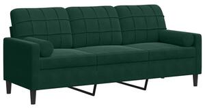 Sofa 3-osobowa z poduszkami, ciemnozielona, 180 cm, aksamit