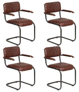Krzesła z podłokietnikami, 4 szt., brązowe, skóra naturalna