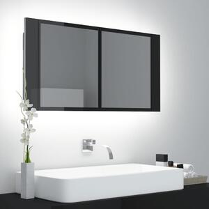 Szafka łazienkowa z lustrem i LED, połysk, czarna, akryl