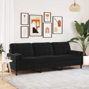 Sofa 3-osobowa z poduszkami, czarna, 210 cm, aksamit