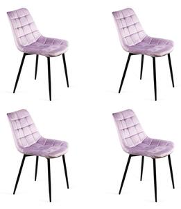 Zestaw 4 Krzeseł do jadalni salonu BELLA Różowe Noga Czarna