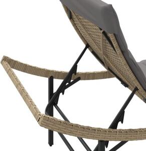 Leżak z poduszką, beżowy, 55x199x50 cm, polirattan