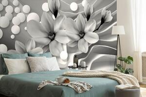 Tapeta czarno-biała magnolia na abstrakcyjnym tle