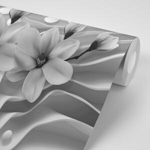 Samoprzylepna tapeta czarno-biała magnolia na abstrakcyjnym tle