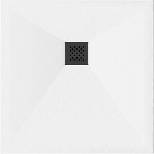Mexen Stone+ brodzik kompozytowy kwadratowy 80 x 80 cm, biały, maskownica czarna - 44108080-B