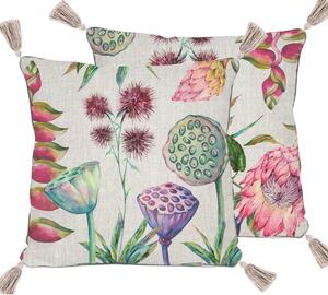 Beżowa poduszka z motywem kwiatów Madre Selva Flores, 45x45 cm