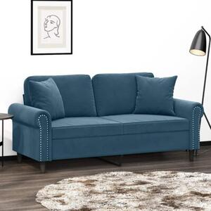 Sofa 2-osobowa z poduszkami, niebieska, 140 cm, aksamit