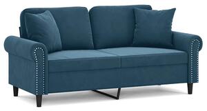 Sofa 2-osobowa z poduszkami, niebieska, 140 cm, aksamit