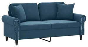 Sofa 2-osobowa z poduszkami, niebieska, 140 cm, aksamit
