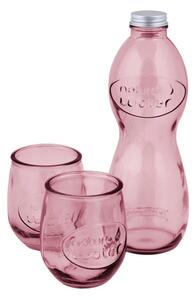 Zestaw różowej butelki na wodę i 2 szklanek ze szkła z recyklingu Ego Dekor Design Water