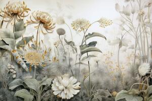 Samoprzylepna tapeta kwiaty pokryte naturą