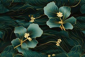 Samoprzylepna tapeta luksusowy zielono-złoty kwiat