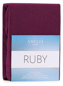 Ciemnofioletowe prześcieradło elastyczne z dużym dodatkiem bawełny AmeliaHome Ruby, 200x160-180 cm
