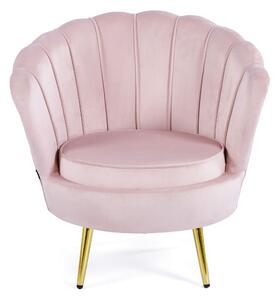 EMWOmeble Fotel muszelka Glamour ELIF różowy welur #12, złote nogi