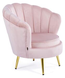 EMWOmeble Fotel muszelka Glamour ELIF różowy welur #12, złote nogi