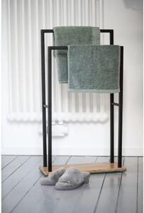 Czarny stojak na ręczniki z bambusową podstawą Wenko