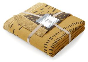 Musztardowy koc z domieszką bawełny AmeliaHome Infinity, 150x200 cm