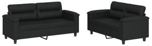 Sofa 2-osobowa z poduszkami, czarna, sztuczna skÃ³ra
