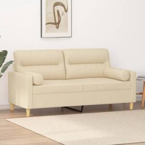 Sofa 2-osobowa z poduszkami, kremowa, 140 cm, tkanina