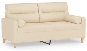Sofa 2-osobowa z poduszkami, kremowa, 140 cm, tkanina