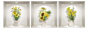 Komplet 3 naklejek ściennych 3D Ambiance Yellow Flowers