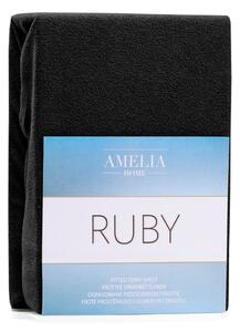 Czarne elastyczne prześcieradło dwuosobowe AmeliaHome Ruby Black, 180-200x200 cm