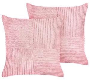 Zestaw 2 nowoczesnych poduszek dekoracyjnych ozdoby sztruksowe 43 x 43 cm różowe Millet Beliani