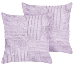 Zestaw 2 nowoczesnych poduszek dekoracyjnych ozdoby sztruksowe 43 x 43 cm fioletowe Millet Beliani