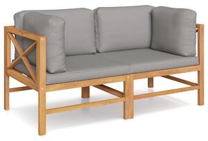 Drewniana ławka ogrodowa modułowa z szarymi poduszkami - Elyso