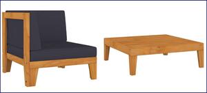 Sofa i stolik ogrodowy z drewna akacjowego z szarymi poduszkami - Arkano 3X