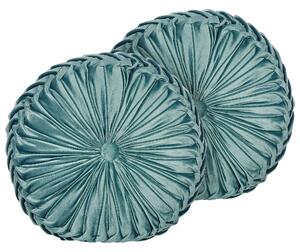 Zestaw 2 poduszek ozdobnych dekoracyjne okrągłe plisowane 40 cm lazurowe Udala Beliani