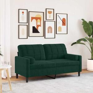 Sofa 2-osobowa z poduszkami, ciemnozielona, 140 cm, aksamit