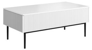 Stolik kawowy Nicole 120 cm z szufladami i metalowymi nogami - biały mat / czarne nóżki