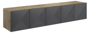 Szafka RTV Asha 200 cm wisząca z ryflowanym frontem - artisan / rivier stone mat