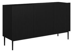 Komoda Nicole 150 cm trzydrzwiowa z ryflowanym frontem - czarny mat / czarne nóżki
