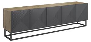 Szafka RTV Asha 200 cm z ryflowanym frontem i metalowym stelażem - artisan / rivier stone mat