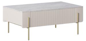 Stolik kawowy Malmi 100 cm z szufladami - kaszmir / crema bianca / złote nóżki