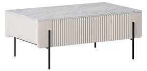 Stolik kawowy z szufladami Malmi 100 cm - kaszmir / crema bianca / czarne nóżki