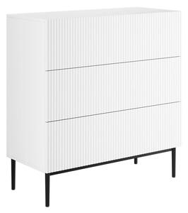 Komoda Nicole 100 cm z szufladami z ryflowanym frontem - biały mat / czarne nóżki