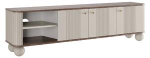 Szafka RTV Vesper 187 cm trzydrzwiowa - kaszmir / orzech / złote uchwyty / nogi kule