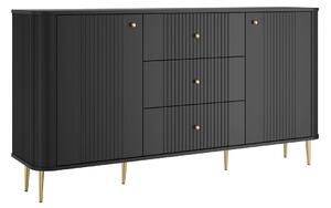 Komoda Vesper 160 cm z szufladami na nóżkach - czarny / złote nogi
