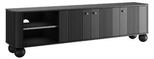 Szafka RTV Vesper 187 cm trzydrzwiowa - czarny / złote uchwyty / nogi kule