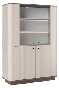 Witryna Vesper 103 cm czterodrzwiowa na cokole - kaszmir / orzech / czarne uchwyty