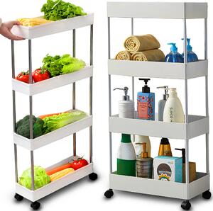 Wózek wnkowy z 4 pókami i kókami | Póka kuchenna | Wózek kuchenny, póka azienkowa i wózek | Wska szafka kuchenna i póka wnkowa | Biay | 87 cm | Retoo
